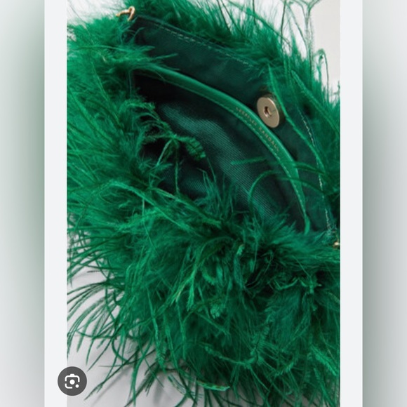 NWT Loeffler Randall Zahara Feather Trim Satin Bag Green - Picture 9 of 9